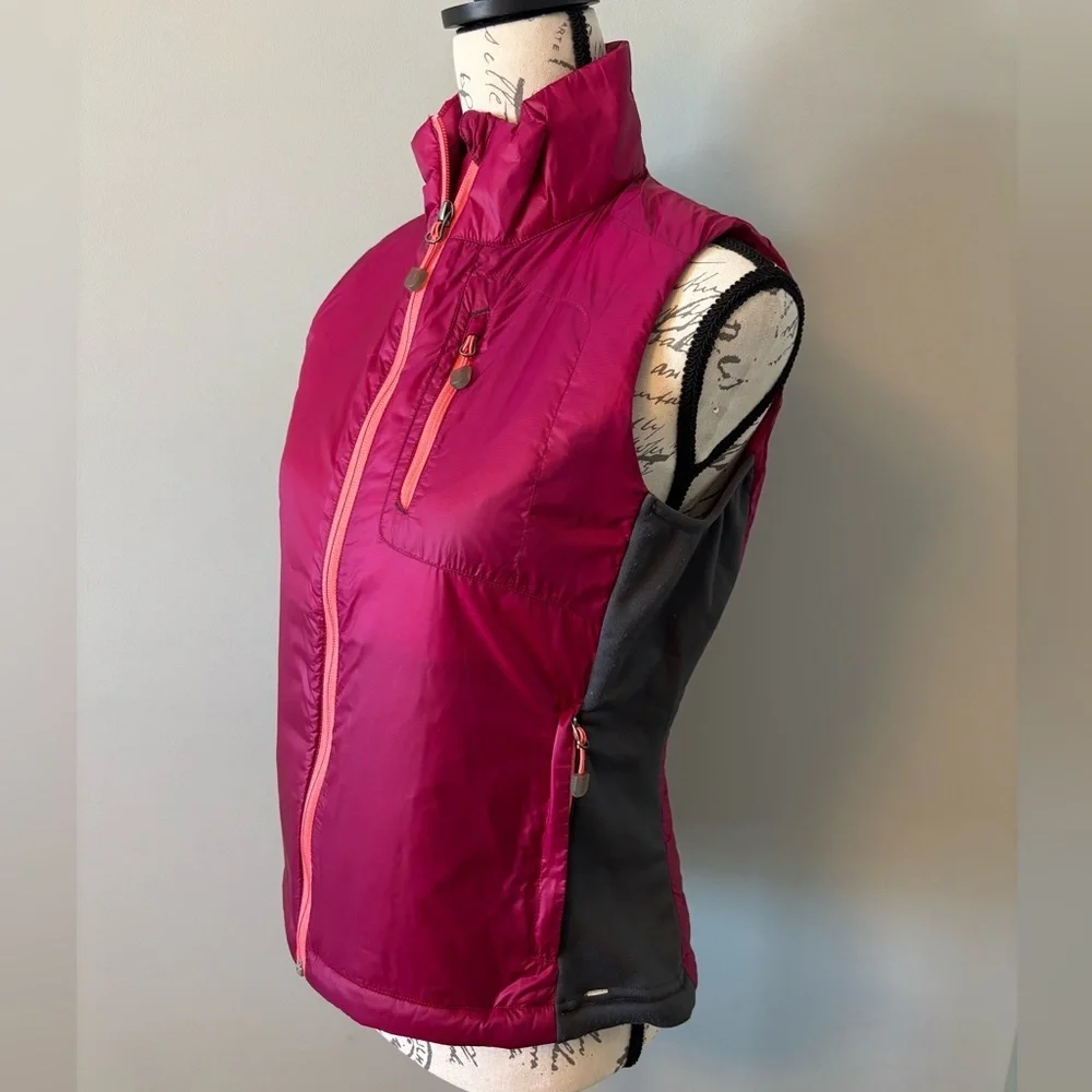 Land’s End Lightweight Puffer Vest Fuchsia Pink Orange Outdoor Hiking Running XS - Picture 2 of 7
